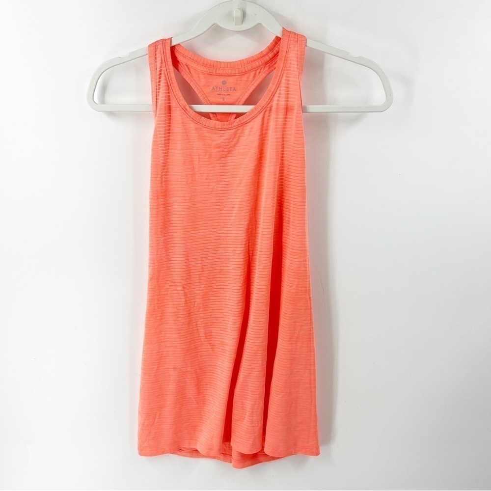 ✅ Athleta Shadow Stripe Chi Tank Racerback Mesh Orange Womens SMALL